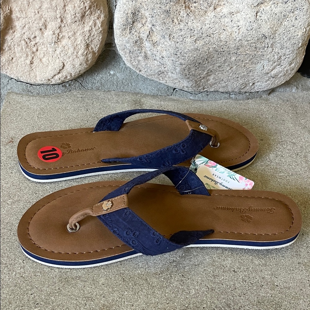 Tommy Bahama Women's Navy and Brown Flip Flop Sandals, Sz 10 - Picture 8 of 13